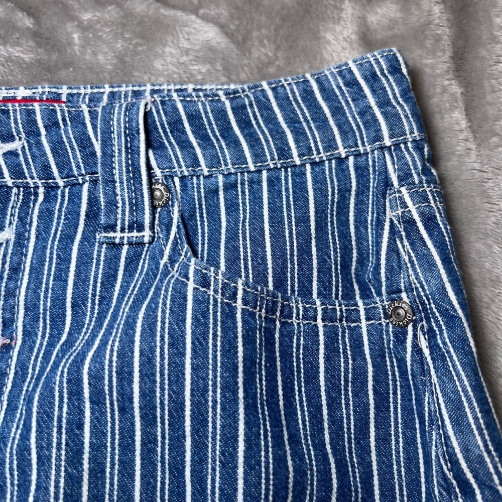 Dickies Girls Womens Size 1/25 Button Fly Mini Skirt Blue White Stripe Denim Y2K - Picture 13 of 13